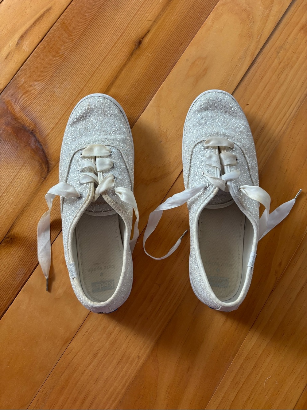 kate spade Glitter Ribbon Lace-Up Sneakers in Cream